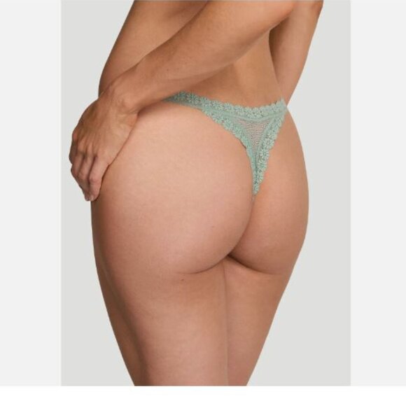 Victoria's Secret Daisy Lace String Thong Panty Seasalt Green Color Size L New - Picture 3 of 4